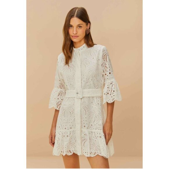 FARM Rio Dresses & Skirts - Farm Rio White Eyelet Belted Mini Dress White Women's Size XS
